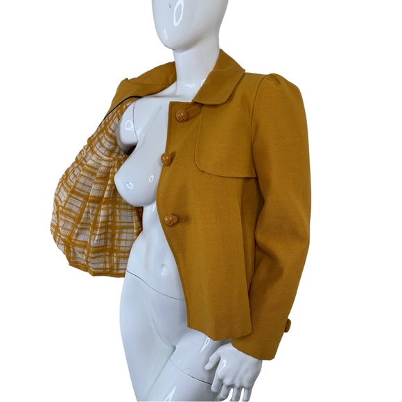 Dialogue Anthro jacket coat mustard yellow cape pleated 70s fashion fun rare S - Picture 10 of 16